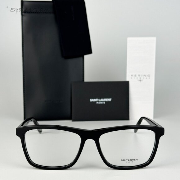 BRAND NEW Saint Laurent SL505 001 Shiny Black Demo Square Men Eyeglasses - Picture 1 of 11